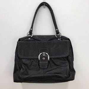 Coach Black Leather Satchel Laptop Bag Purse
